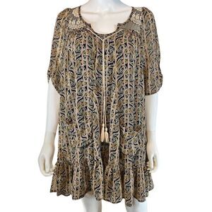 inLUV Half Sleeve Bohemian Dress Ruffle Womens Beige Blue